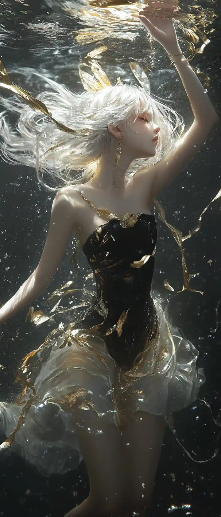 Ethereal girl dancing in a dark fantasy atmosphere