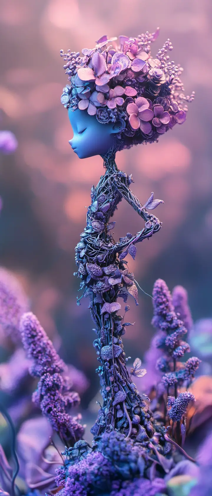 Cute whimsical metallic fairy standing in pastel colors
