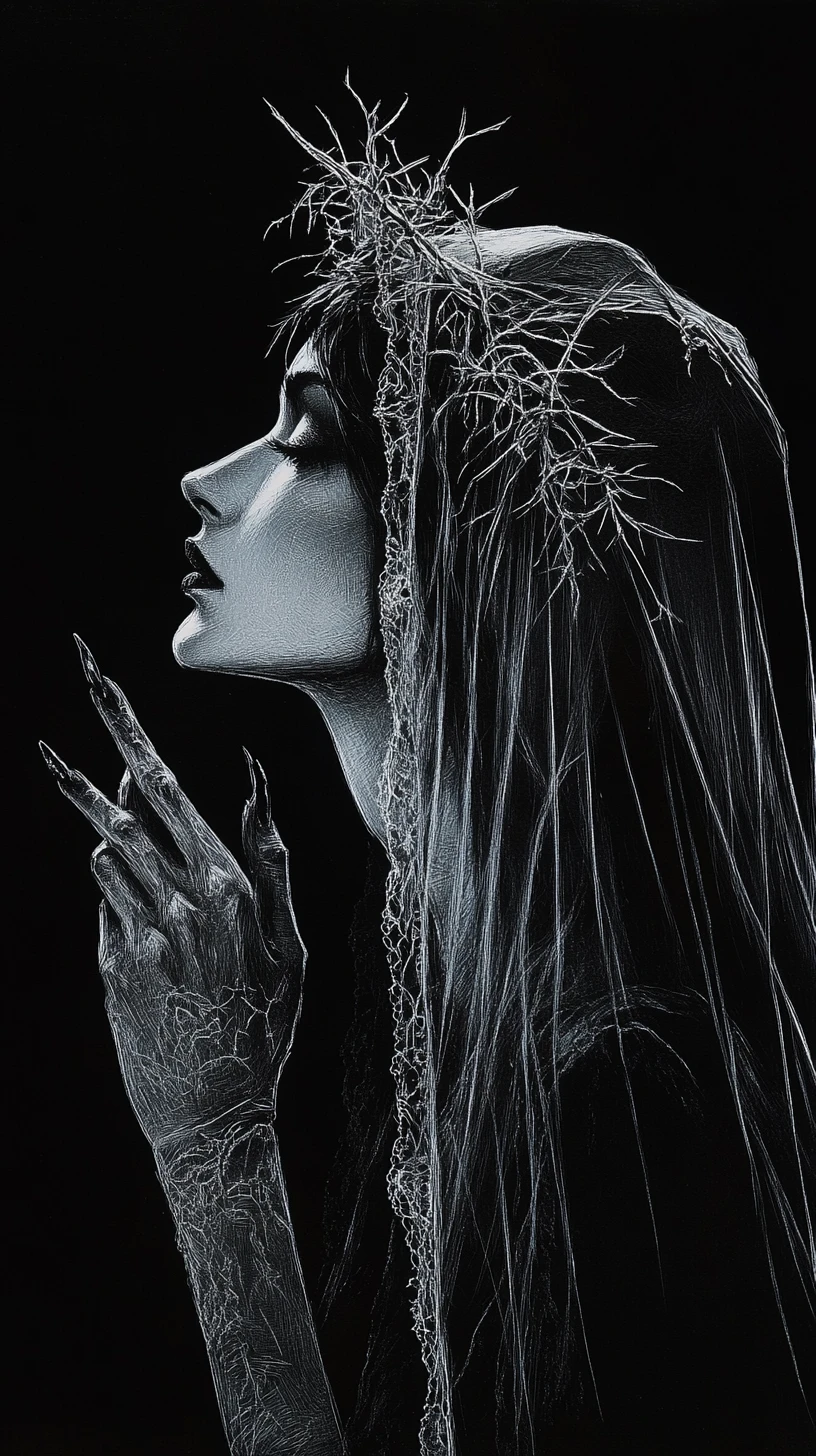 Regina vampira di profilo con velo di pizzo e spine
