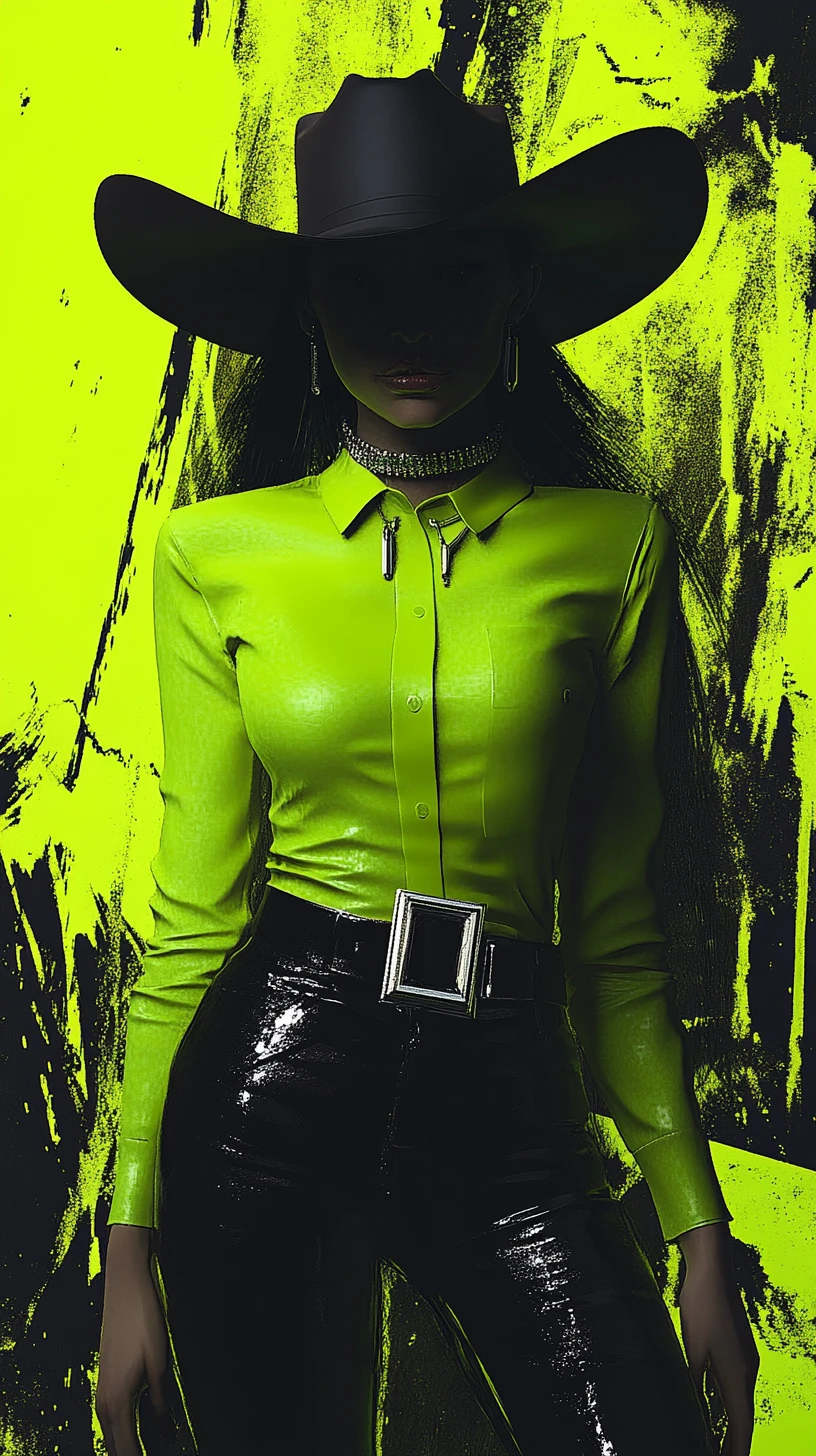 Cowgirl al neon in ombra con audace sfondo grafico