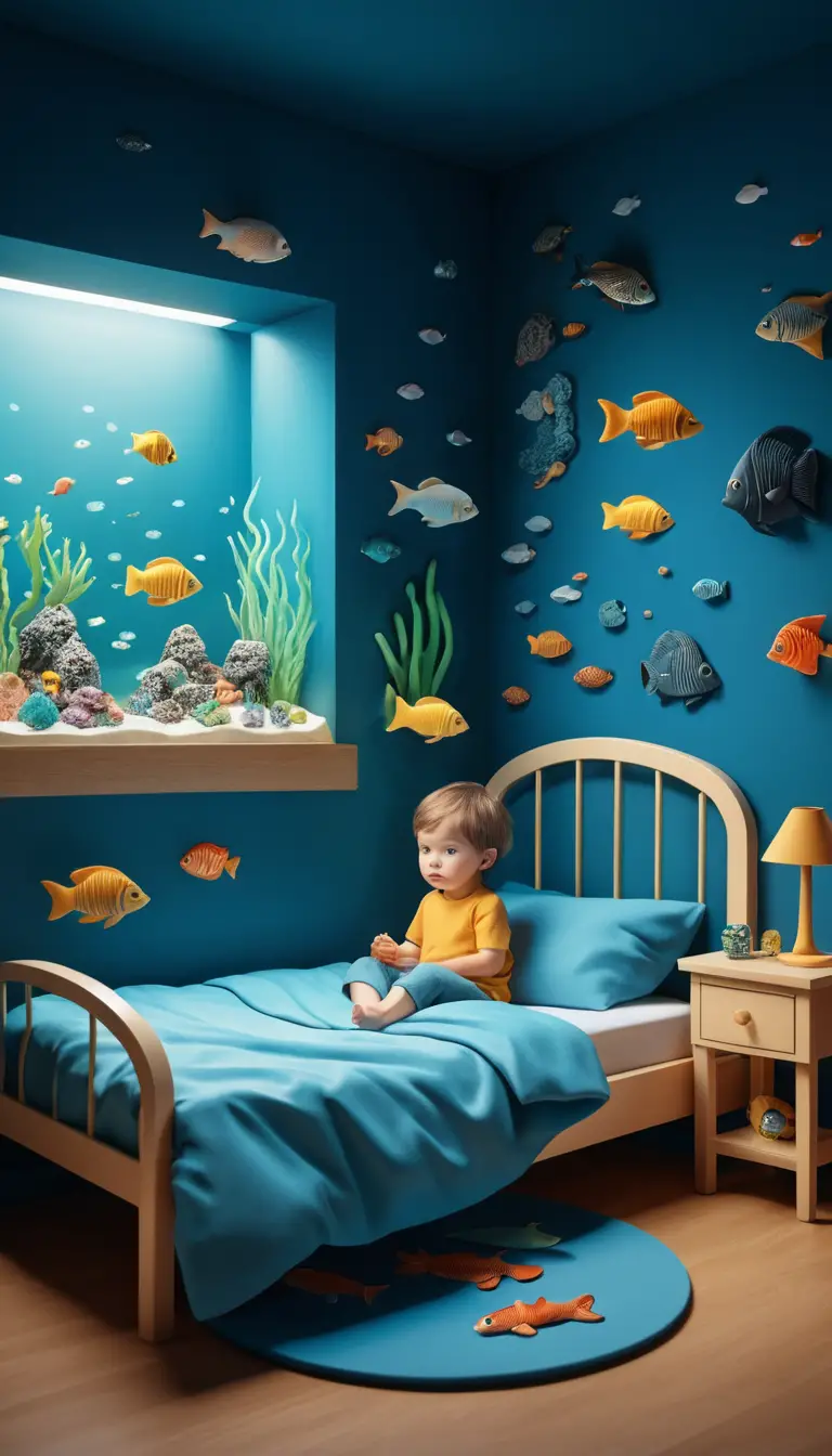 Childrens aquarium illustration in a realistic studio style