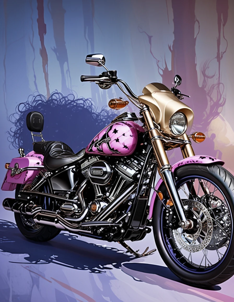 Ilustração digital estilizada de uma motocicleta Harley Davidson