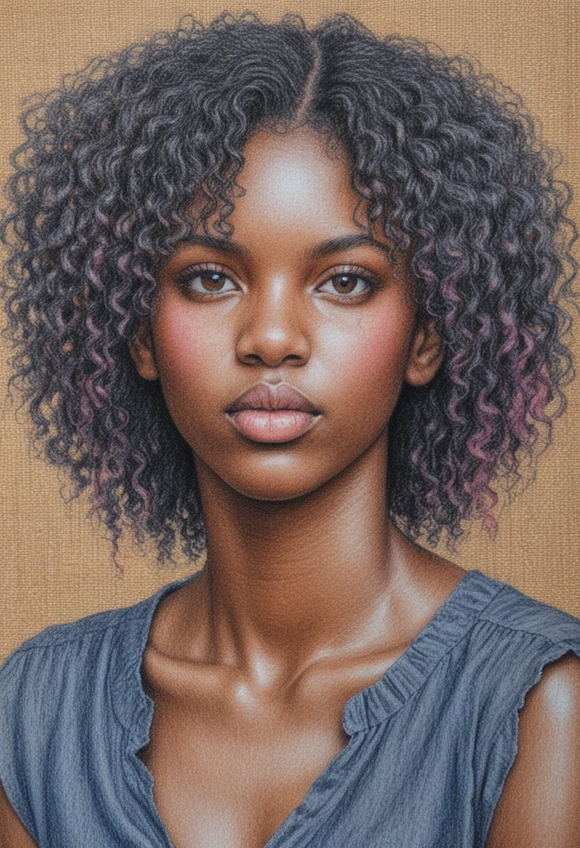 Retrato cálido de una mujer negra joven sobre lienzo texturizado