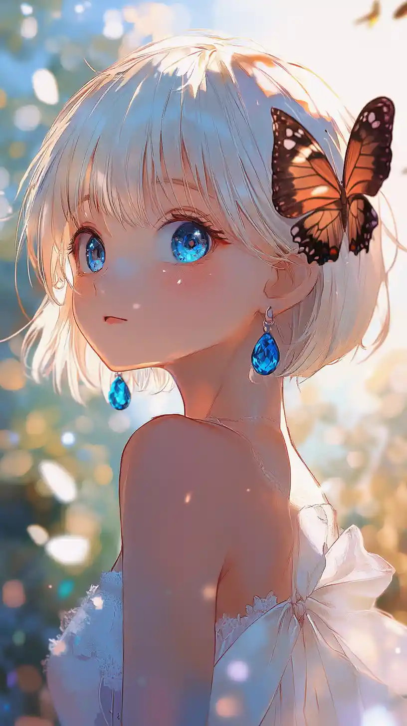 蝴蝶與動漫少女的柔和特寫肖像