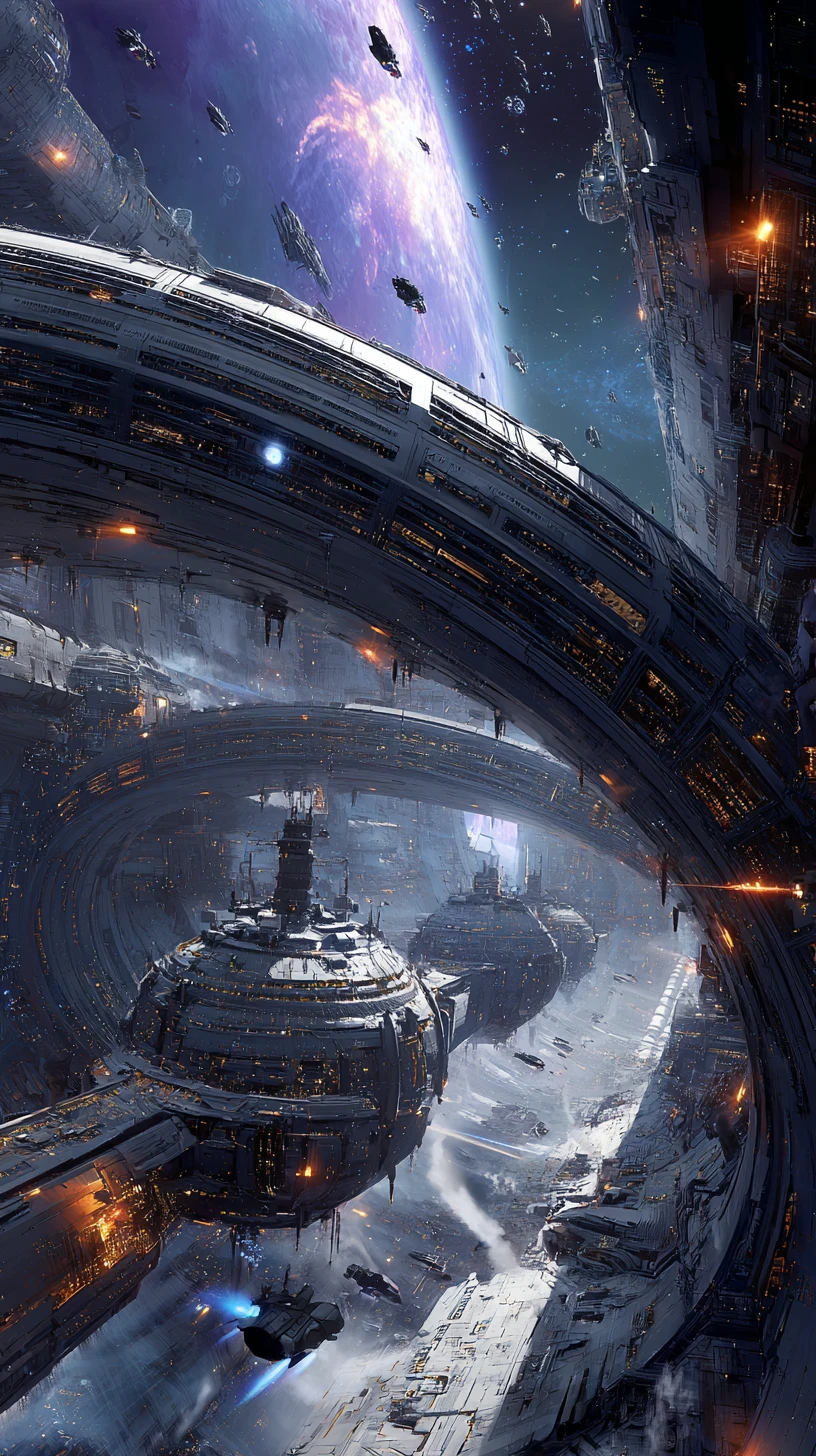 Kolossale Orbitalstation unter Belagerung im tiefen Weltraum