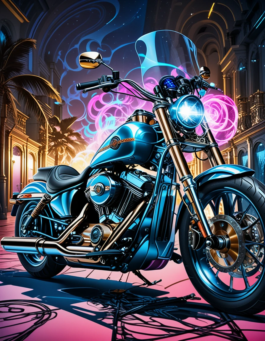 Ilustração digital estilizada de uma motocicleta Harley Davidson