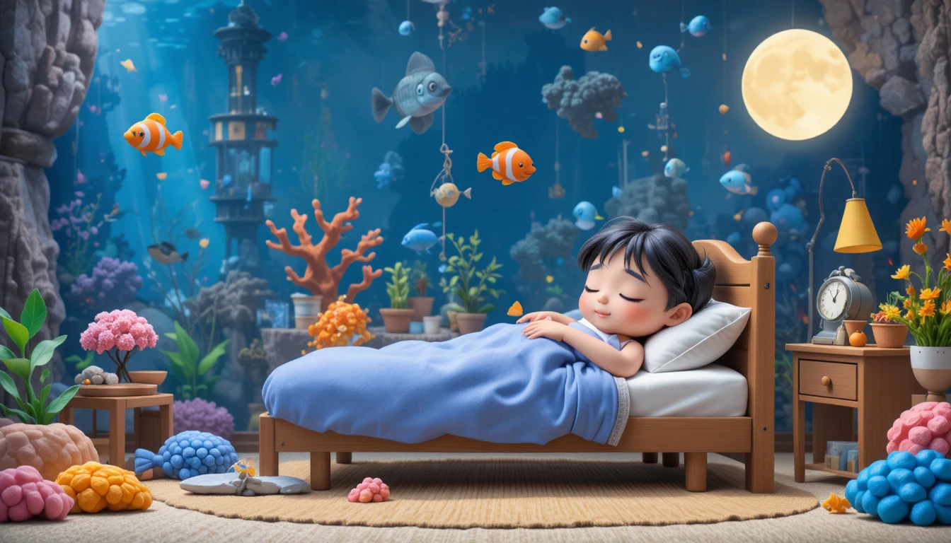 Kinder-Aquarium-Illustration im Modellierkneten-Studio-Stil