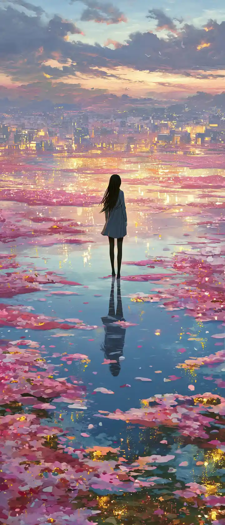雨の中で涙が水墨画の風景になるアニメ少女