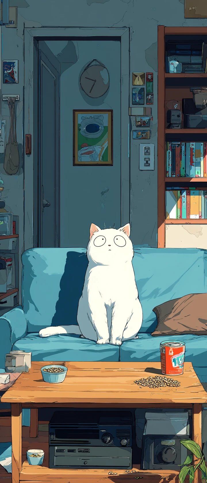 Gato de anime convencido treinando seu dono humano desesperado