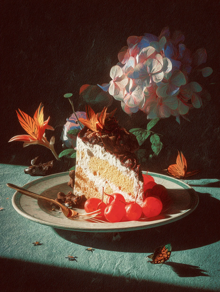 Bolo de aniversário surreal em uma colagem vintage sombria