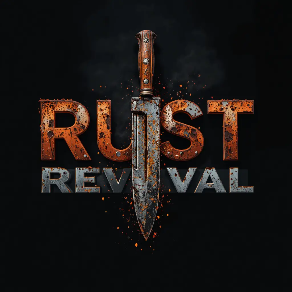 Rusty knife transforming into polished blade logo design