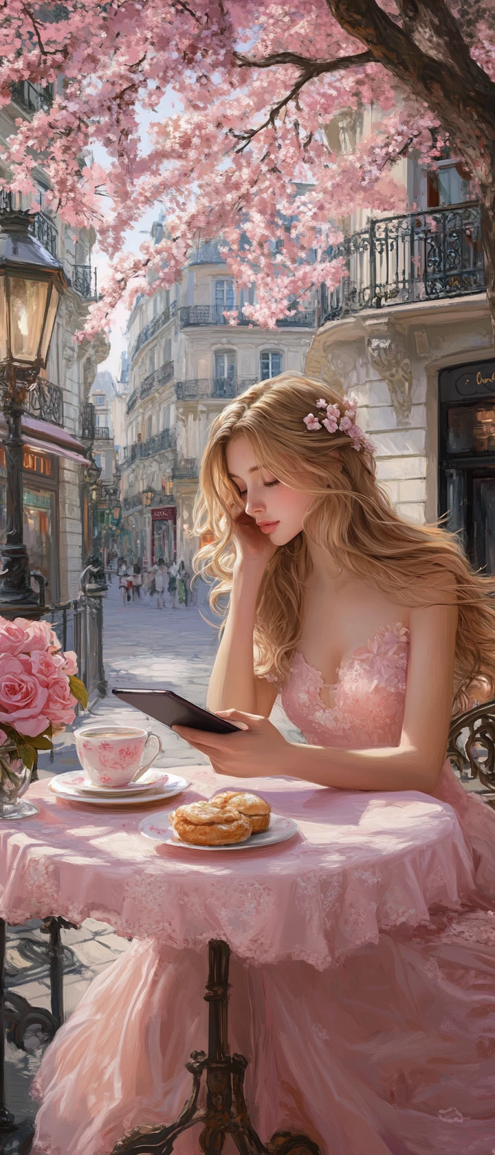 Jovem lendo em um charmoso café de rua em Paris