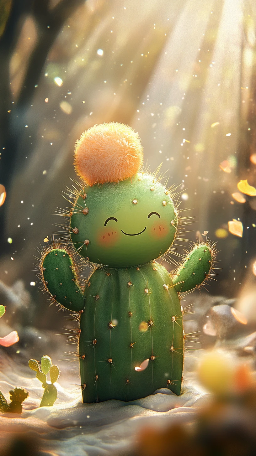 Playful green cactus monkey in bright winter forest