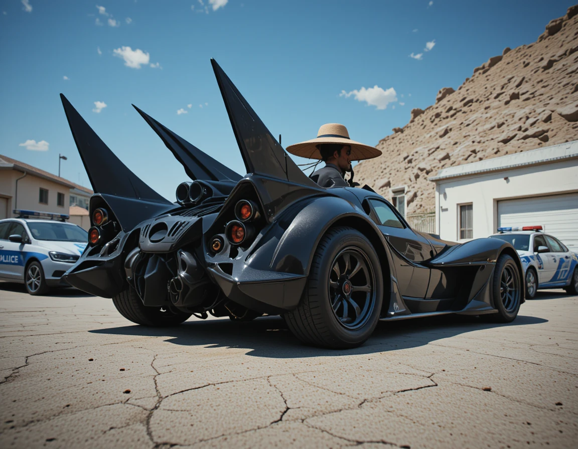 Carro esportivo preto futurista em vista de rua em ângulo baixo