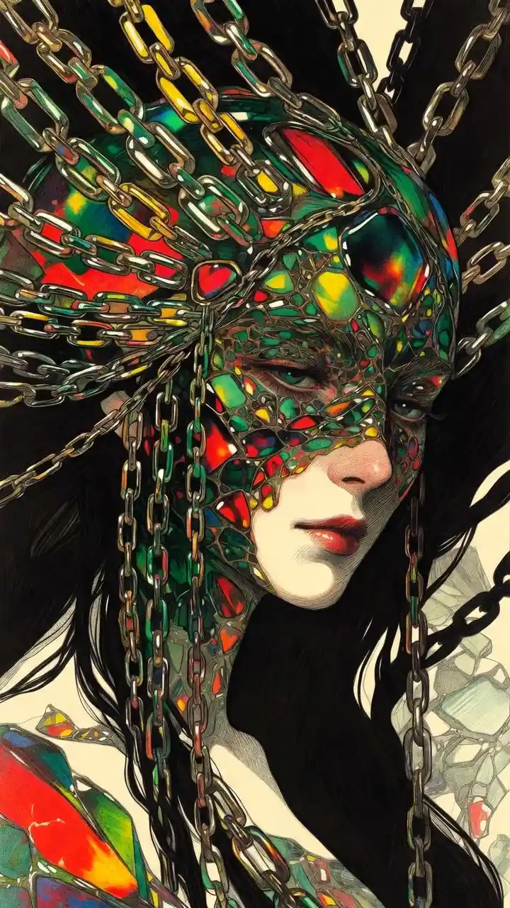Mystical woman of the copper mountain in fantasy portrait