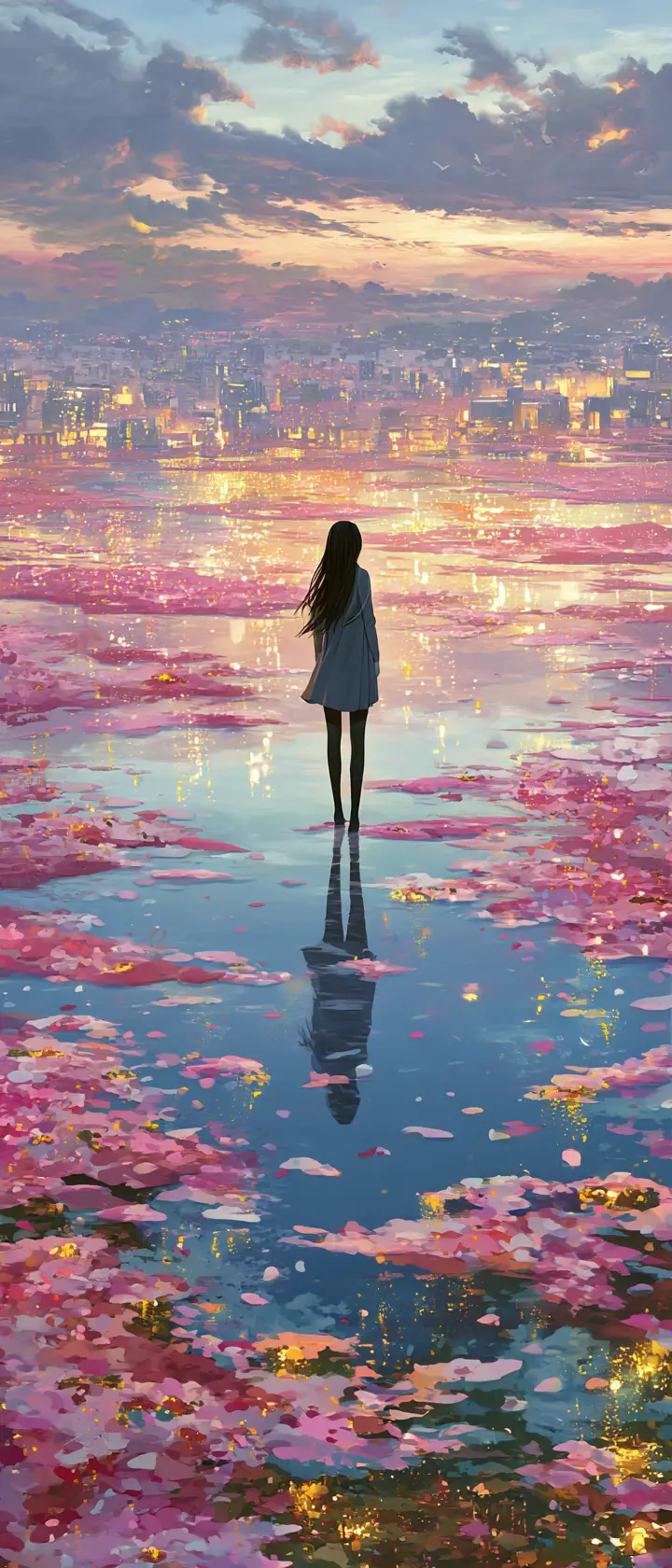雨中少女的淚化作水墨山水的動漫風景