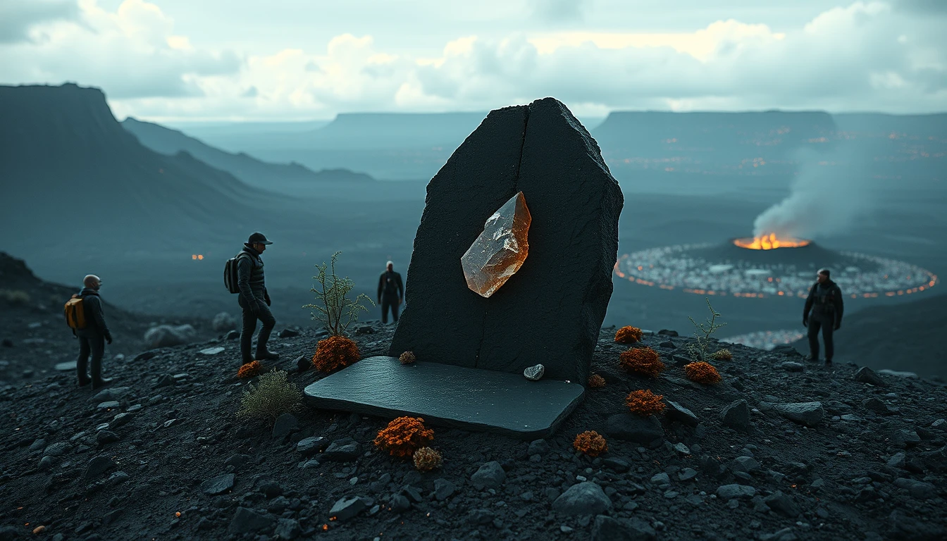 Monumento funebre su un remoto altopiano di lava aliena