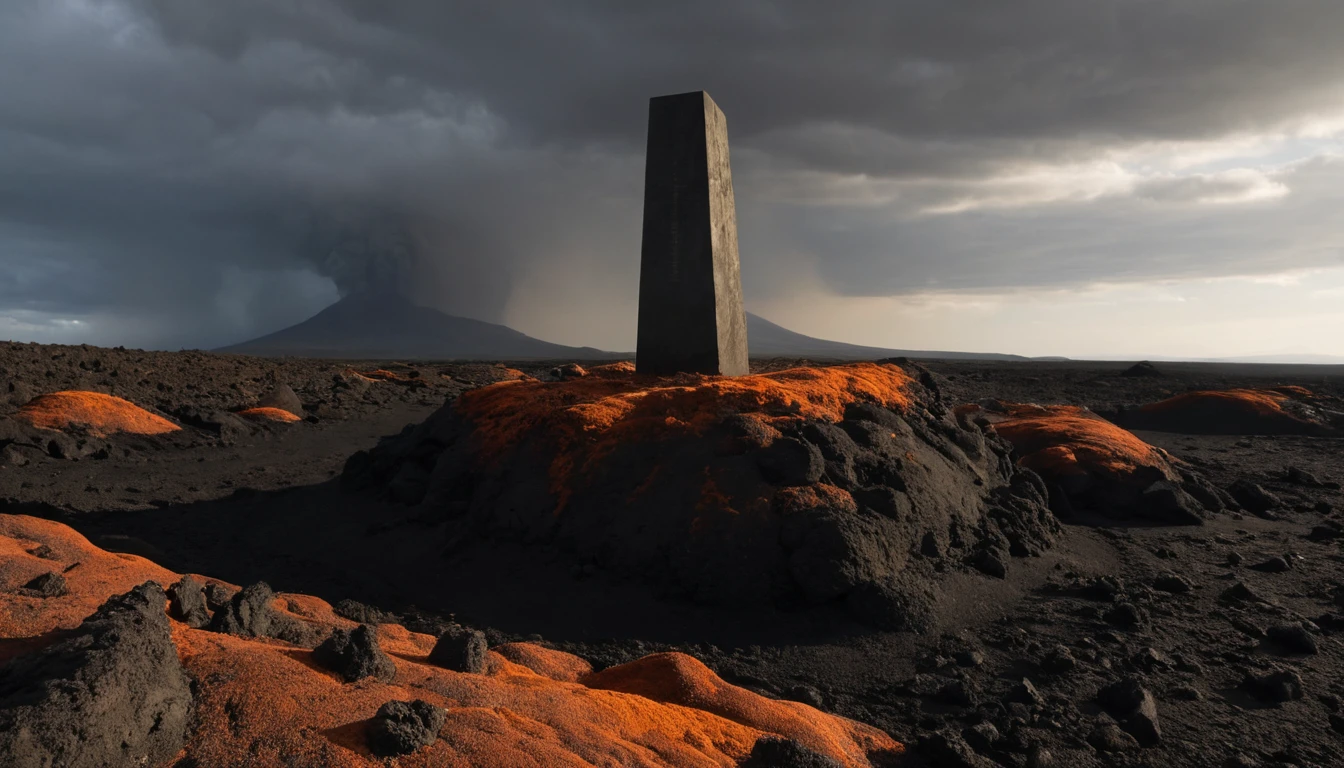 Memoriale funebre su un remoto altopiano di lava aliena