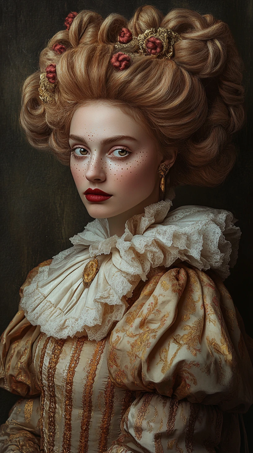 Femme aristocrate en clown raffinée dans un portrait de musée orné