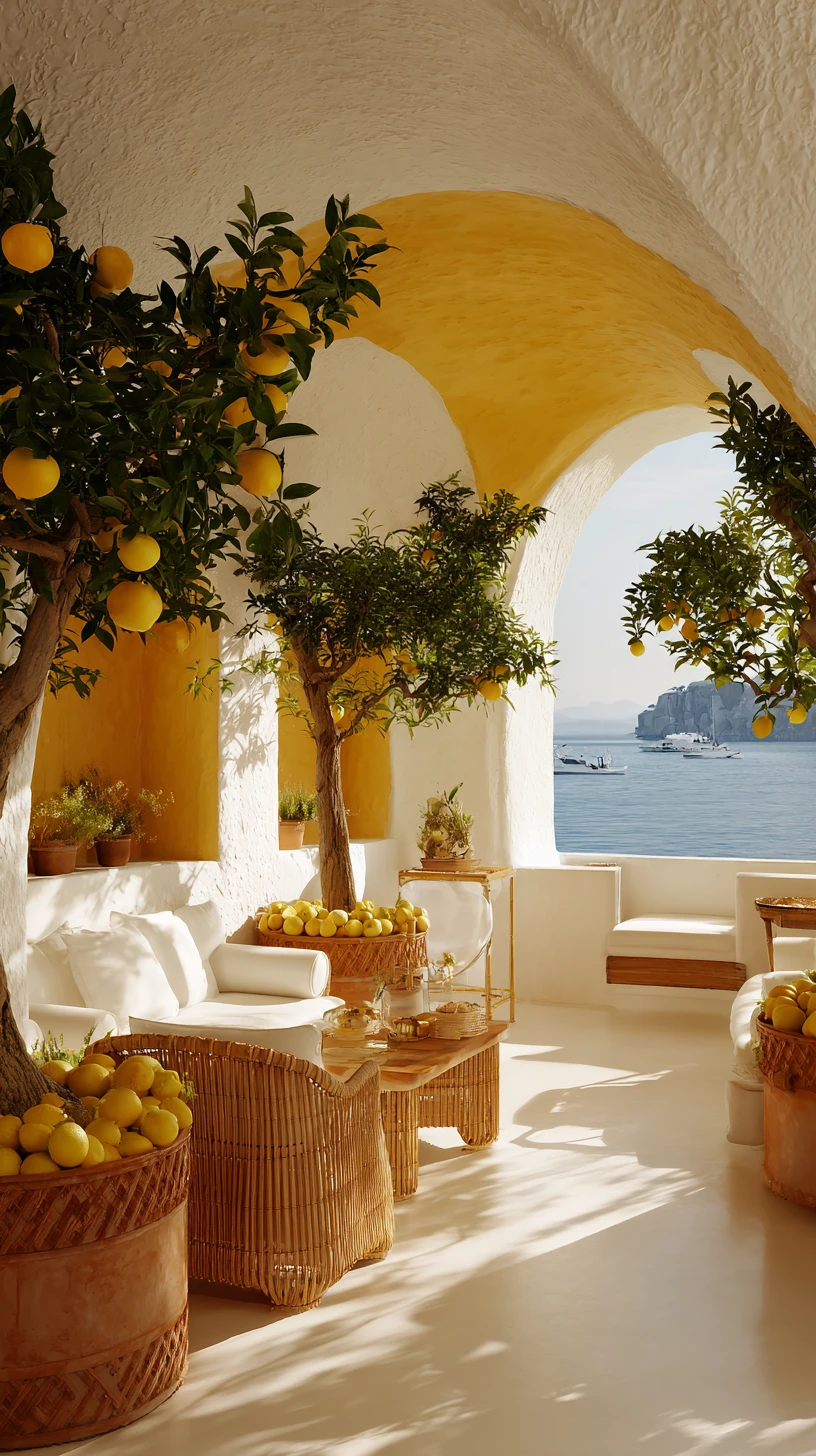 Terraço de vila italiana na encosta com vista para o mar Mediterrâneo