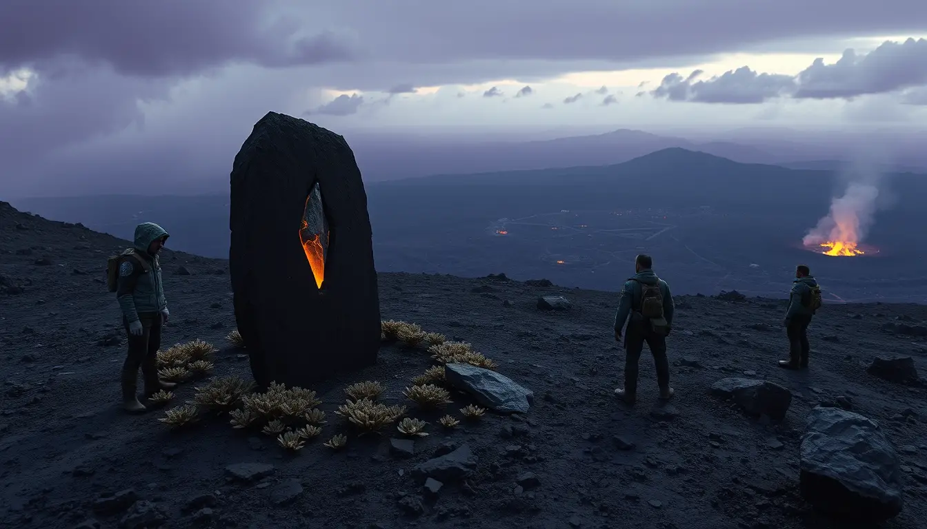 Monumento funerario en una remota meseta de lava alienígena