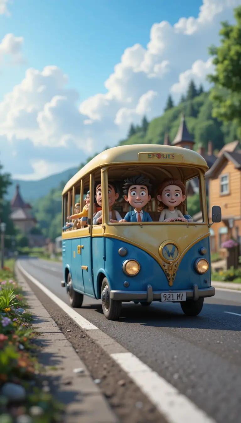 Cyclistes en pâte à modeler style Pixar sur une route de campagne ensoleillée