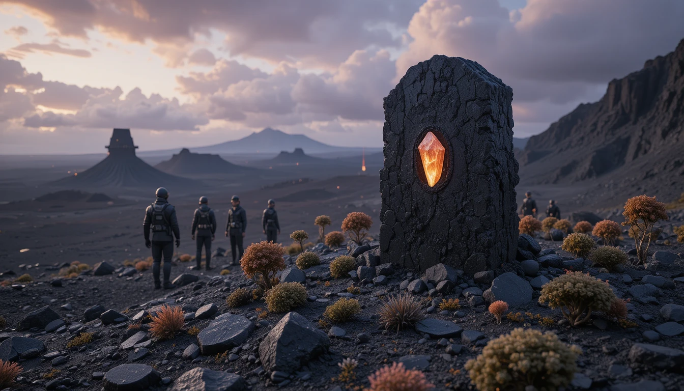 Trauerdenkmal auf einer fernen Alienwelt entflohener Kolonisten