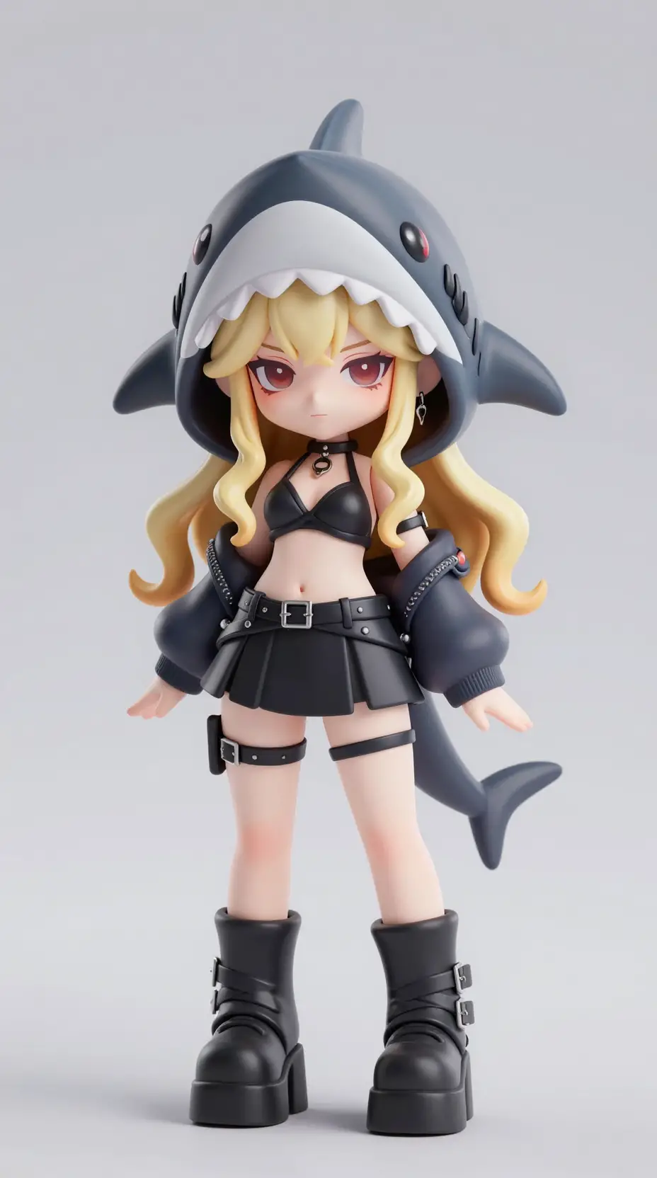 穿著鯊魚帽的哥德風Q版女孩 3D 渲染模型