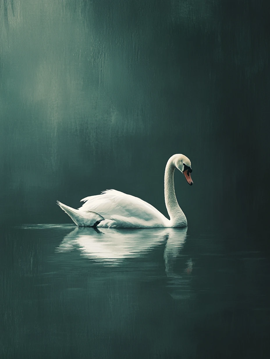 Cygne blanc surréaliste glissant paisiblement sur une eau calme