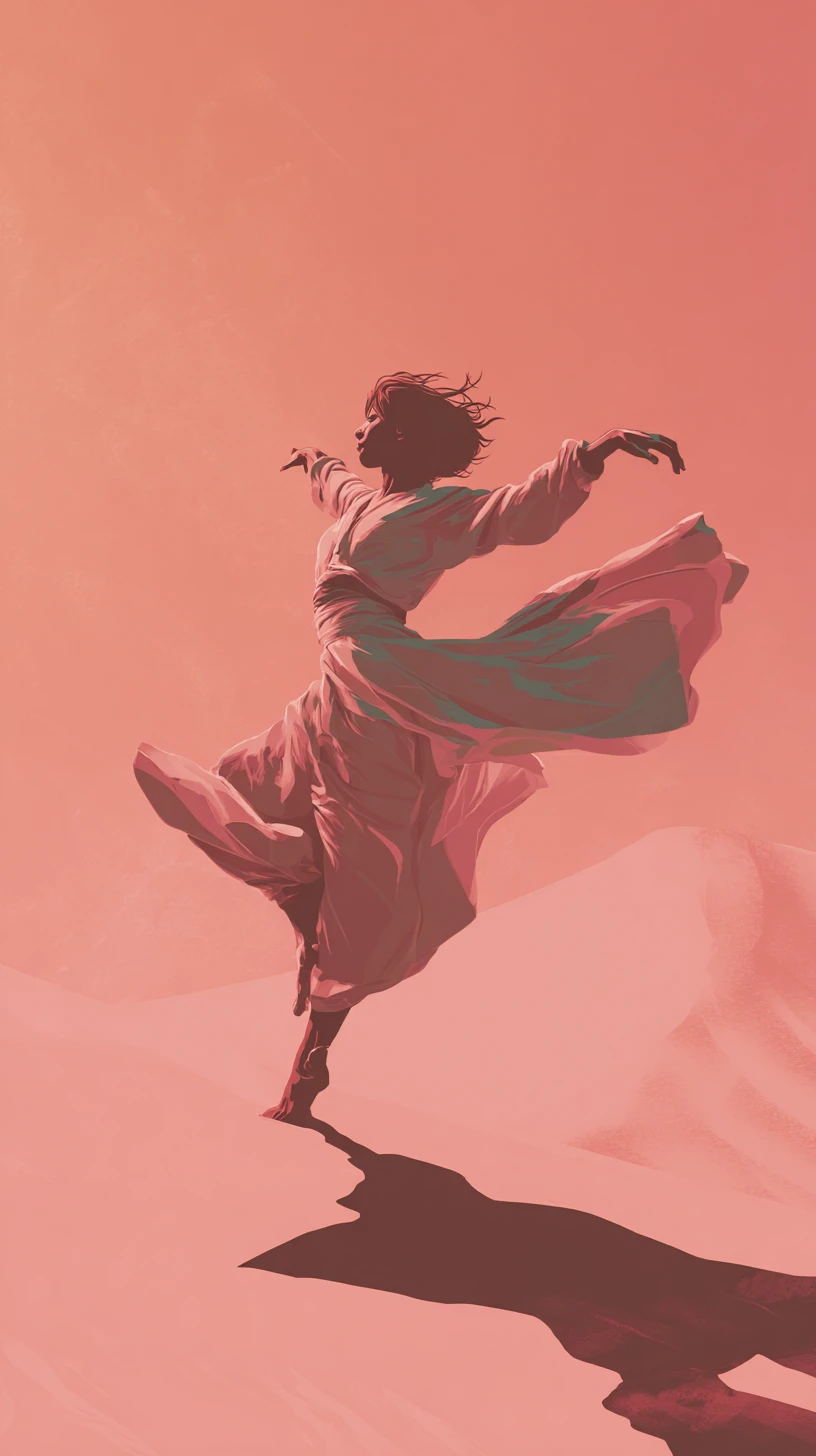 Danseuse d’anime gracieuse en mouvement avec des traînées de lumière néon