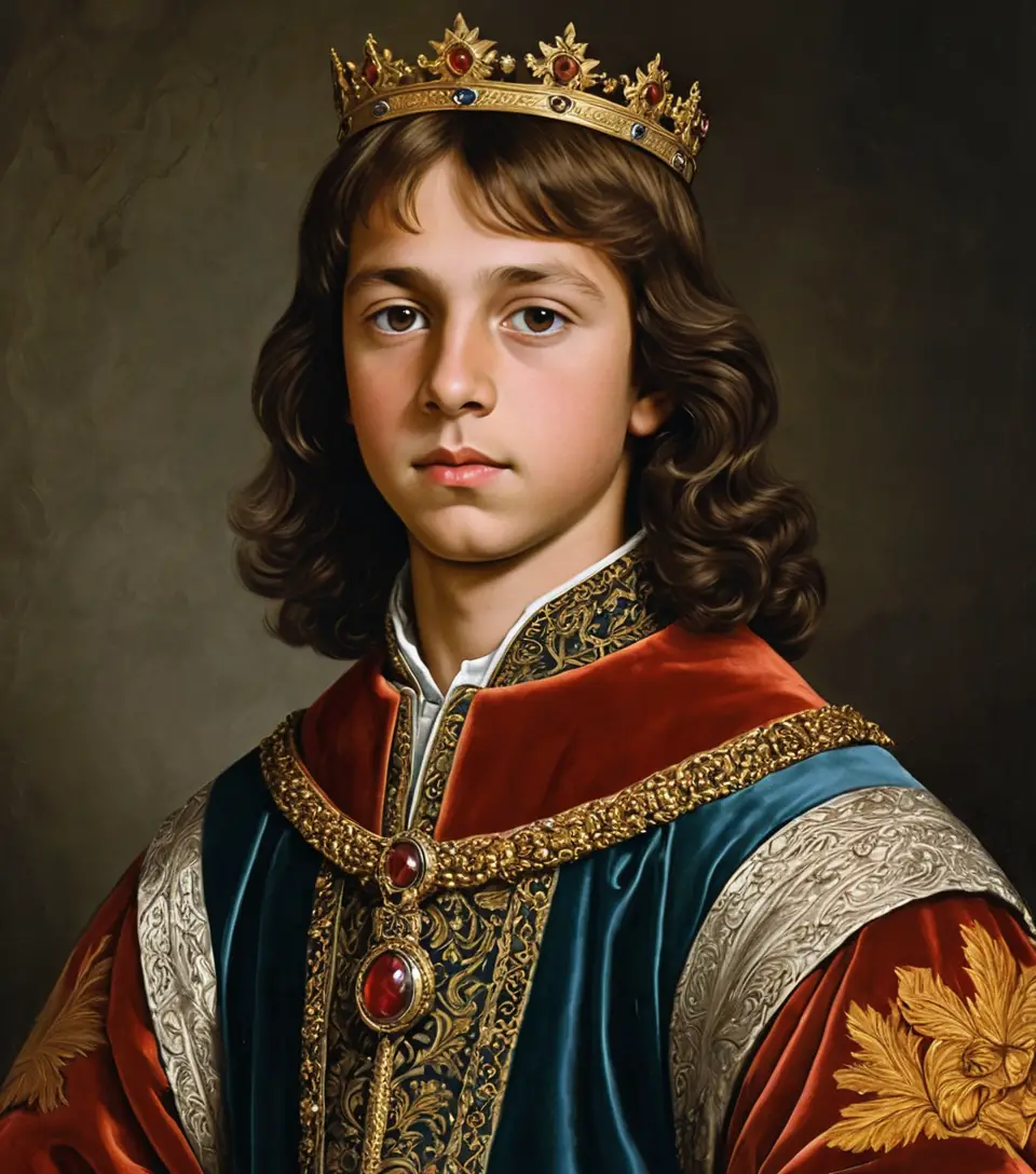 Giovane principe spagnolo in un ritratto reale rinascimentale