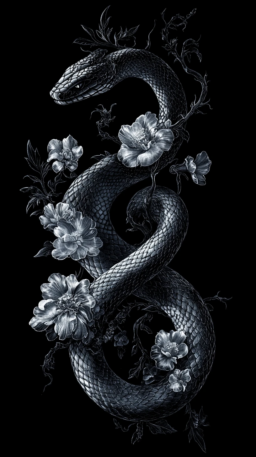 Serpiente Emergente de la Oscuridad con Flores Góticas