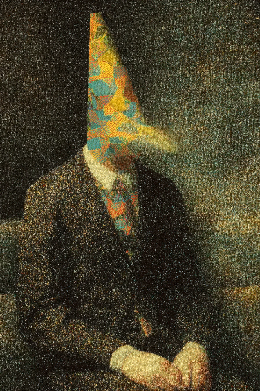 Colagem vintage surreal e melancólica em composição minimalista