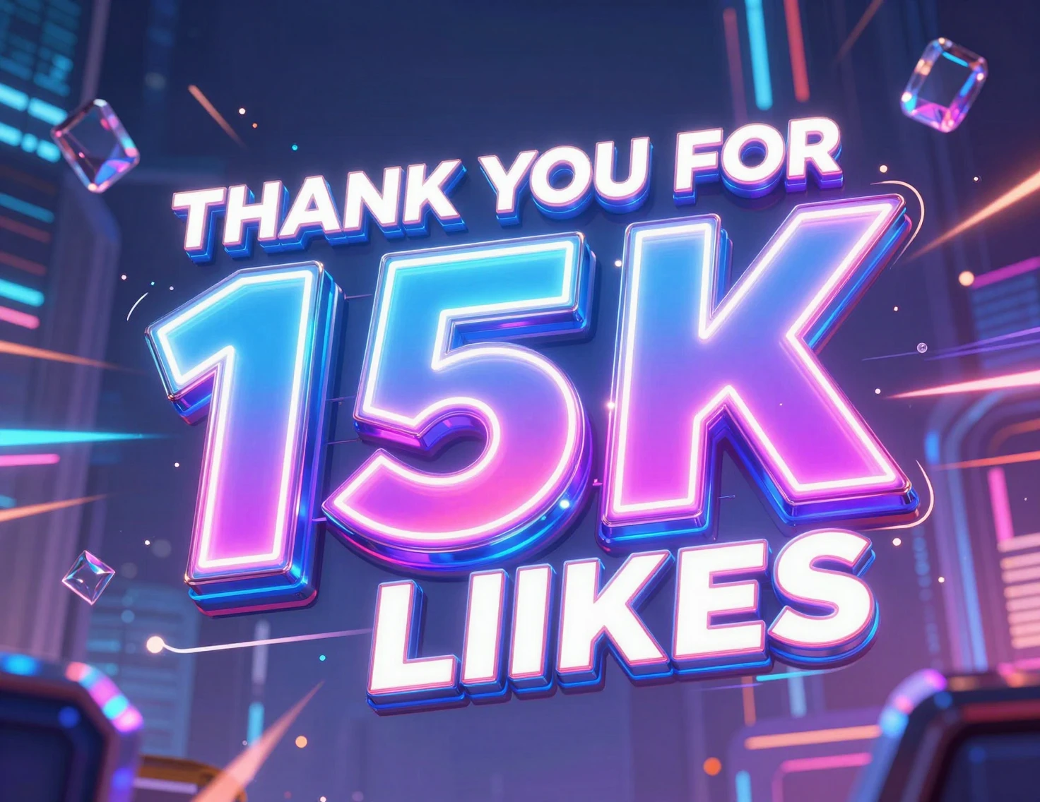Banner futurista em neon de agradecimento por 15k curtidas