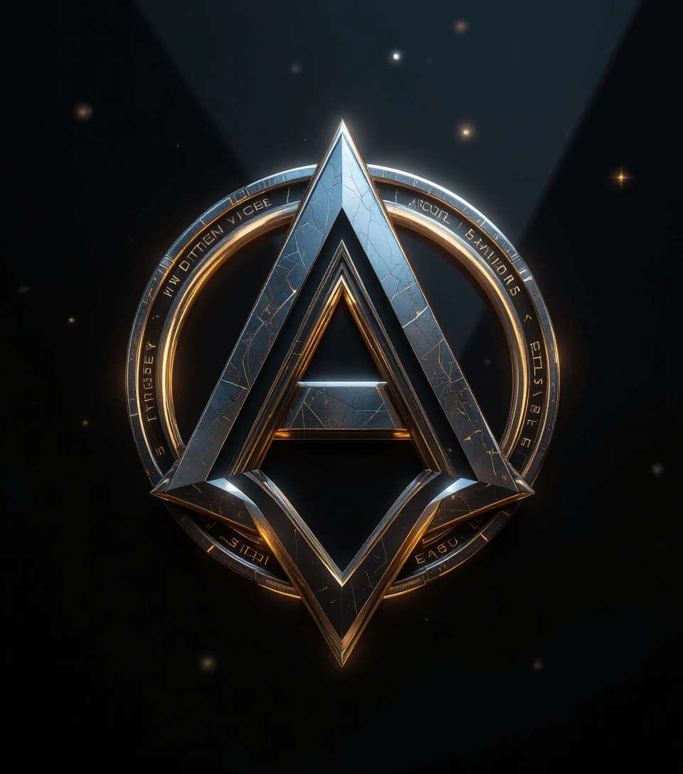 Futuristisches metallisches Logo-Emblem auf dunklem Obsidian-Hintergrund