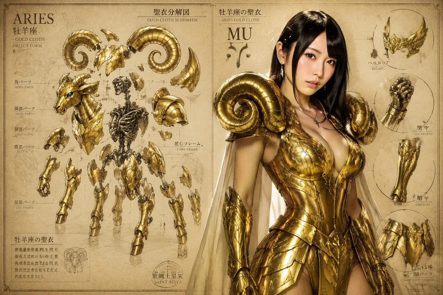 黃金白羊座女戰士裝甲技術示意圖