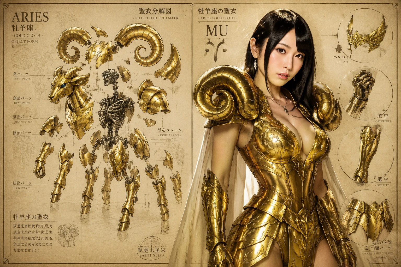 黃金白羊座女戰士裝甲技術示意圖