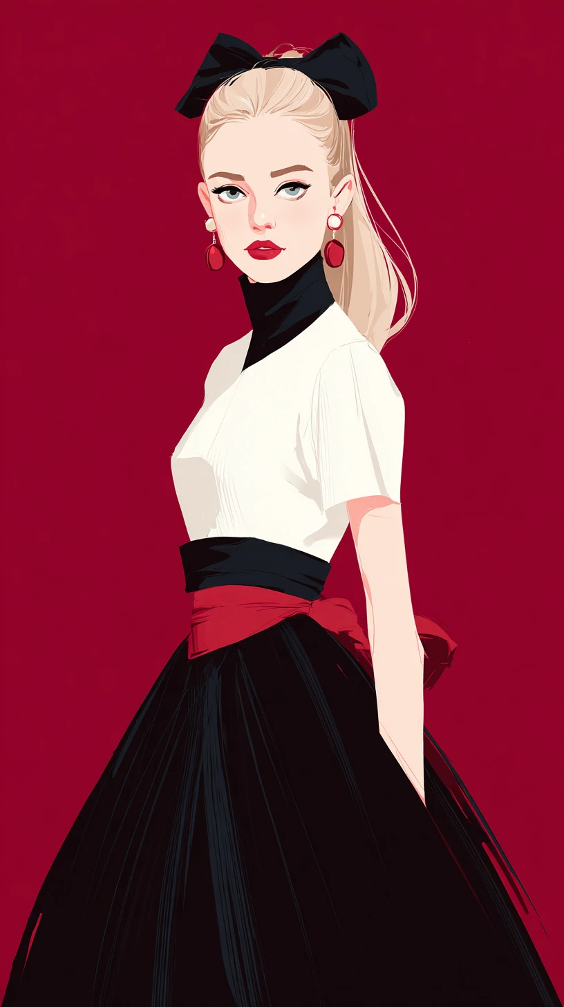 Portrait vectoriel d’une élégante femme blonde en rouge et noir