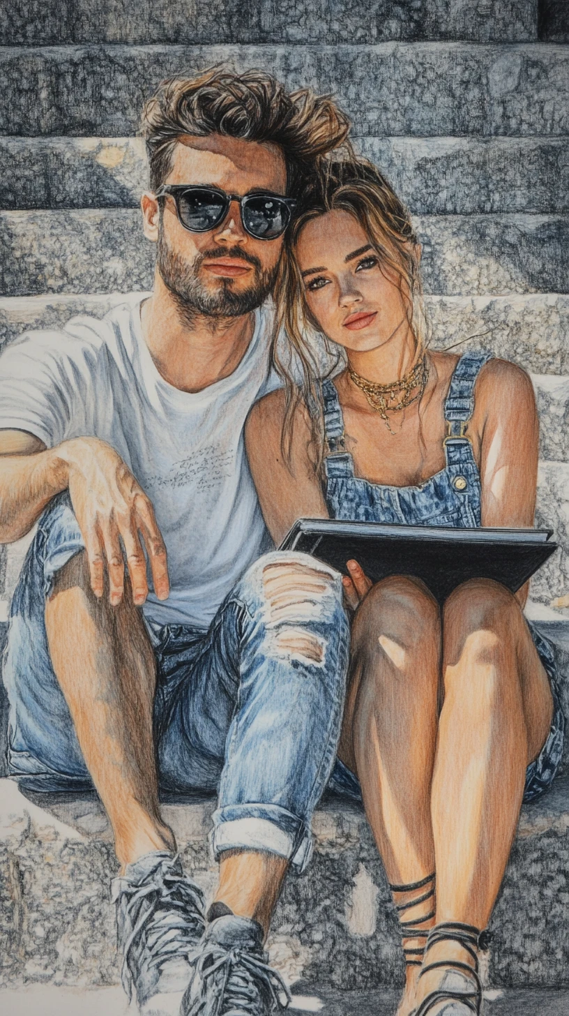 Casal de meia-idade descansando junto em degraus de pedra