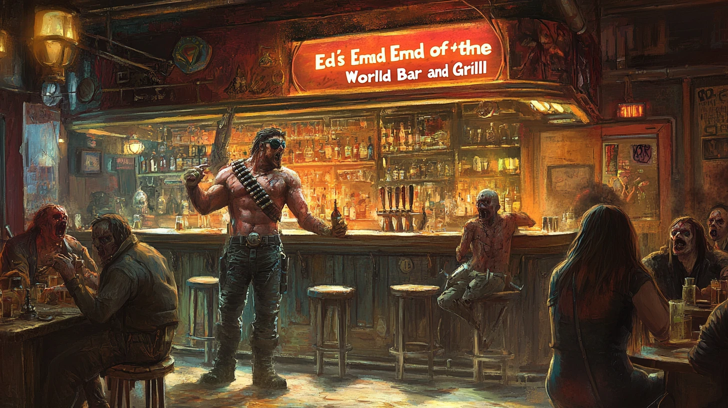 Bar post-apocalyptique rempli de zombies et de mutants