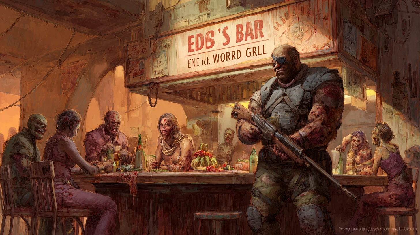 Postapokalyptische Bar voller Zombies und Mutanten