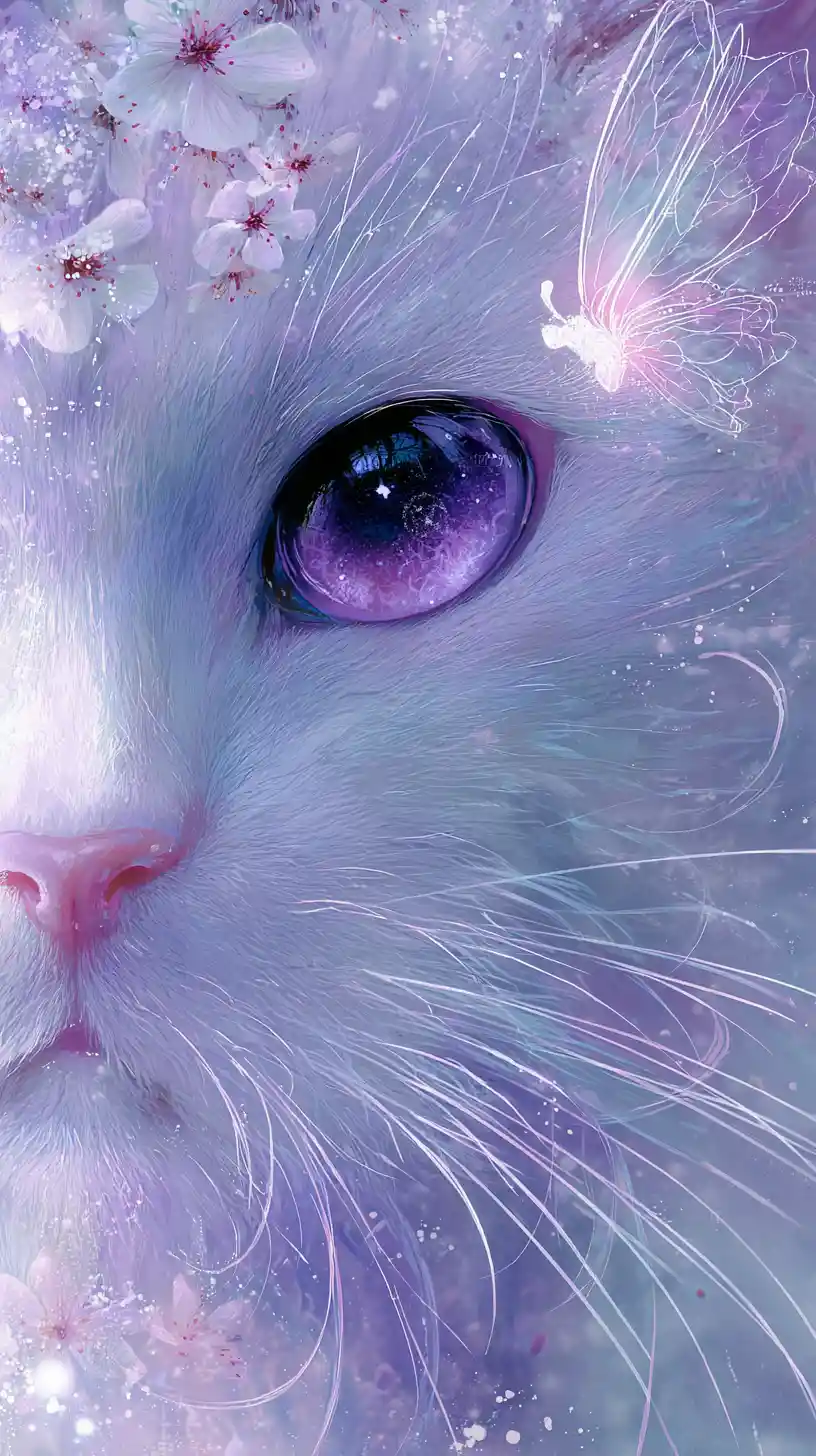 Ritratto ad acquerello fiabesco di una nekomata dagli occhi viola