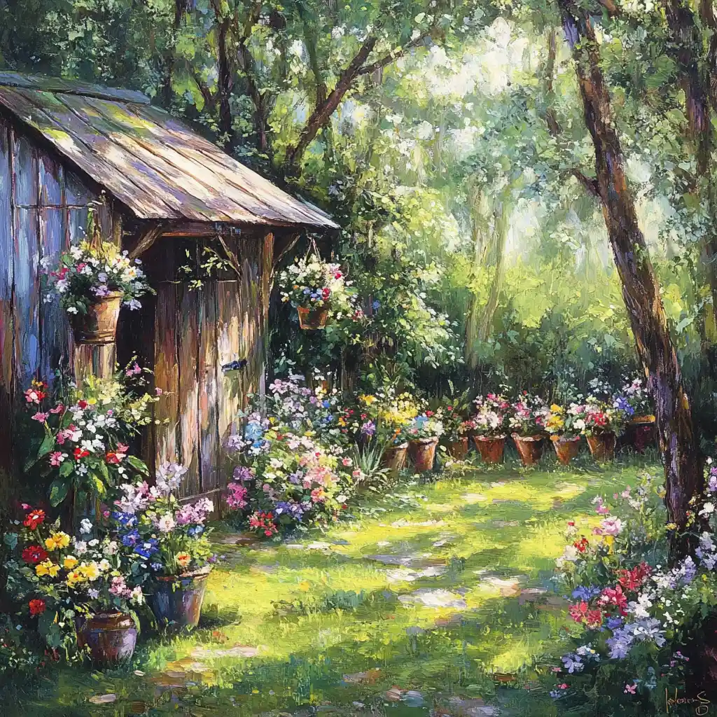 寧靜森林空地中的老舊花園小屋