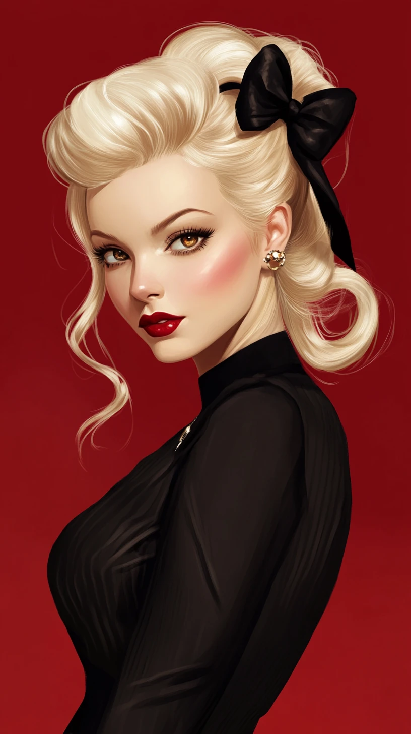 Glamouröse platinblonde Frau im Vintage-inspirierten Outfit