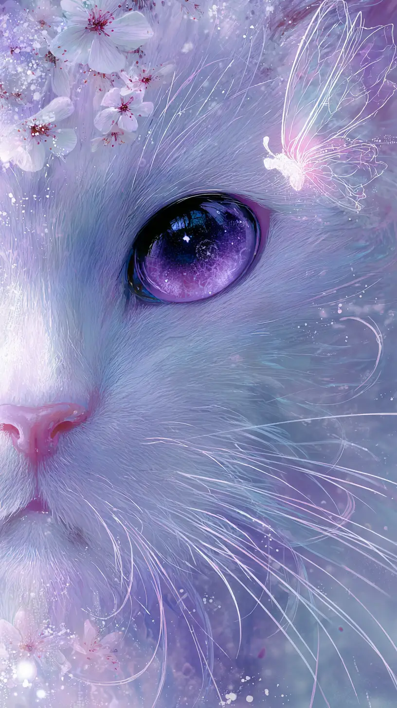 Whimsical watercolor portrait of a violet eyed nekomata