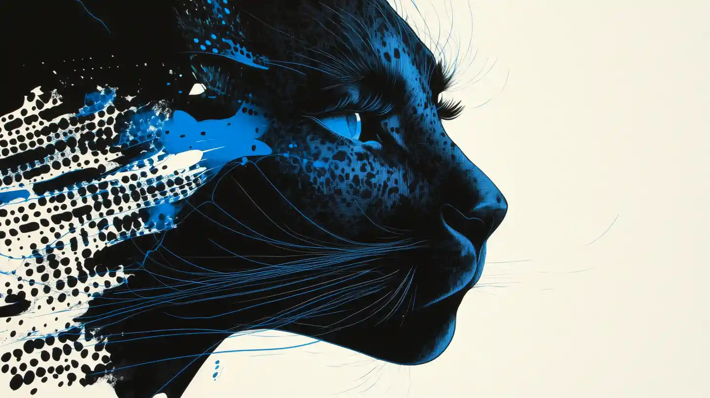 Surreal panther portrait with fragmented overlapping profiles