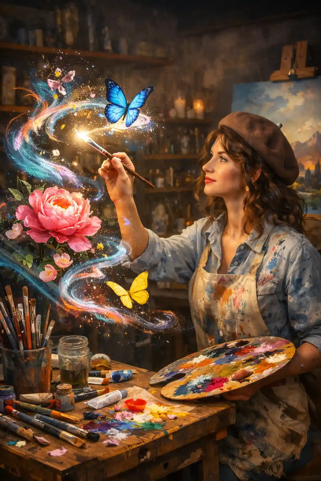 Artista pinta formas luminosas que se tornam objetos reais