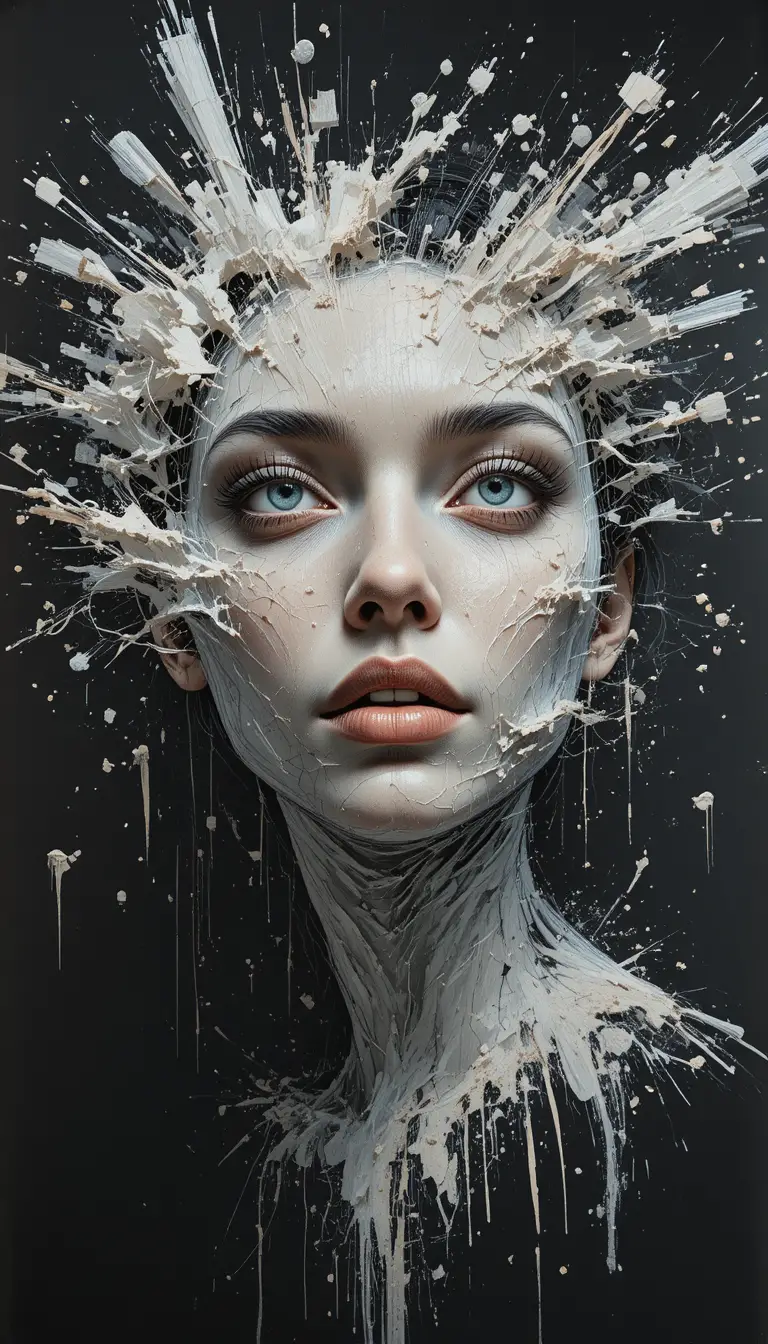 Surreal Chalk Portrait Of A Woman On Dark Blackboard