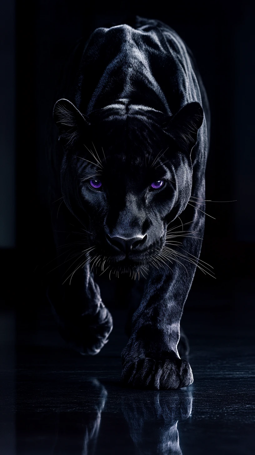 Panther in gotischem Luxusinterieur mit reflektierendem schwarzem Boden