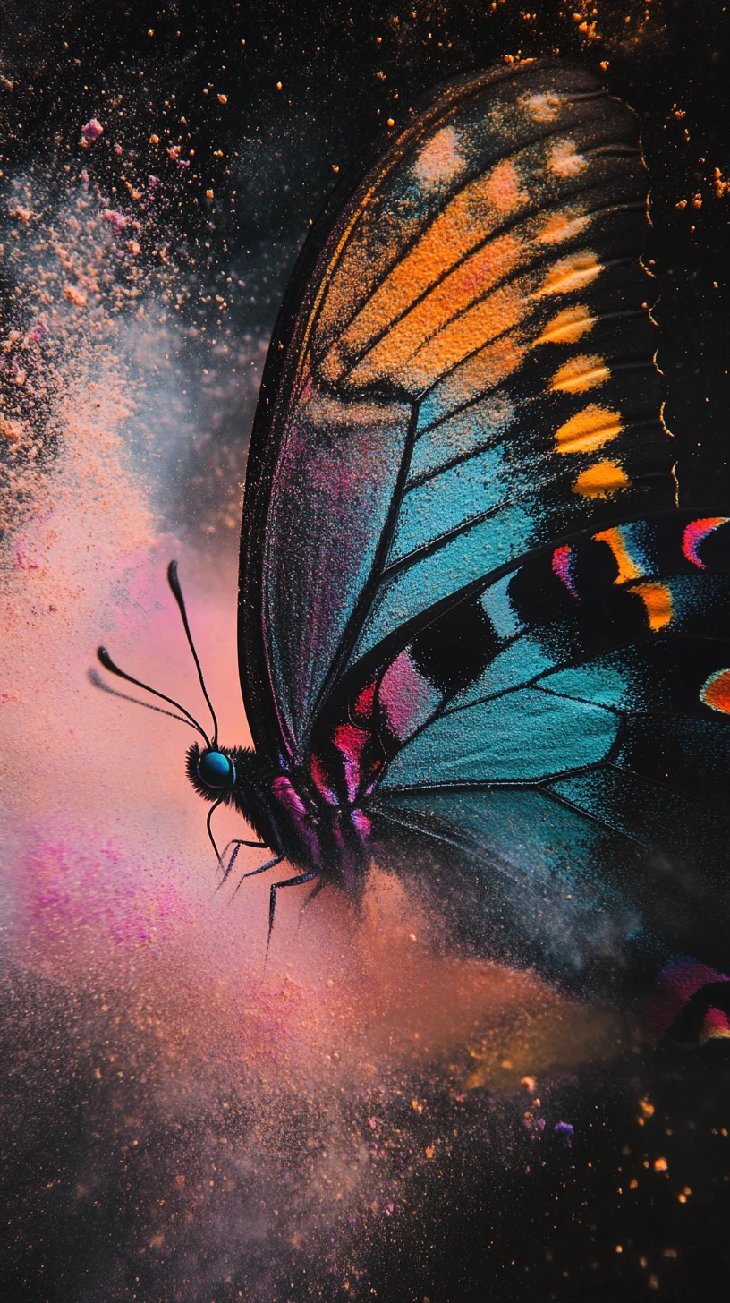 Visage de papillon se dissolvant en particules de pigment dérivantes